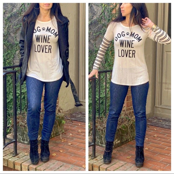 ✨LAST ONE✨DOG MOM WINE LOVER”GRAPHIC TOP - Picture 2 of 6